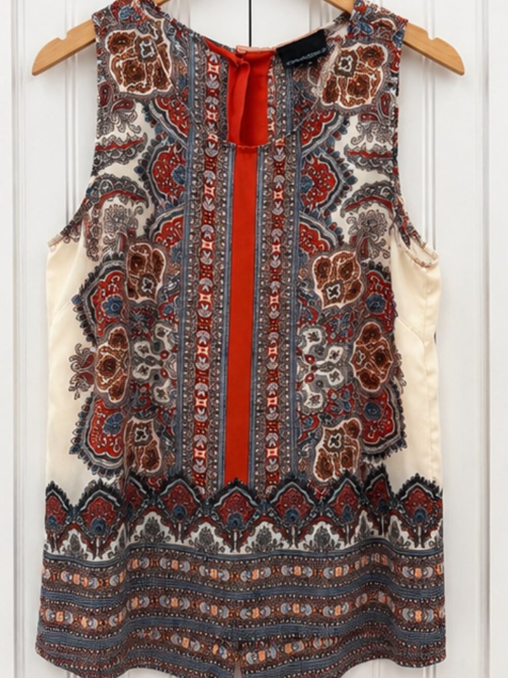Cynthia Rowley Paisley Sleeveless Blouse Medium Orange Blue Boho Tank Top Career